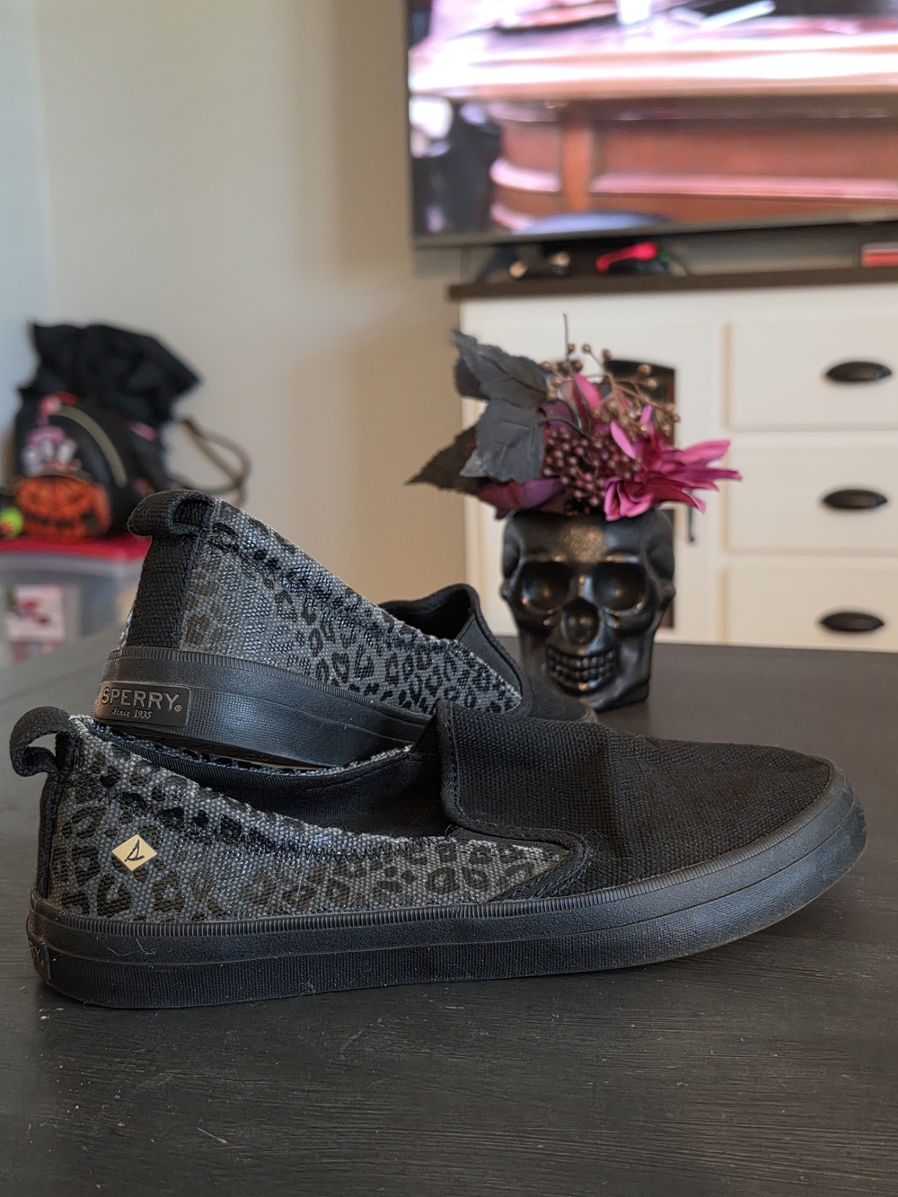 Sperry Black Leopard Slip-On Sneakers